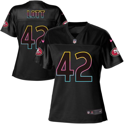 Nike 49ers #42 Ronnie Lott Black Women's NFL Fashion Game Jersey - Click Image to Close